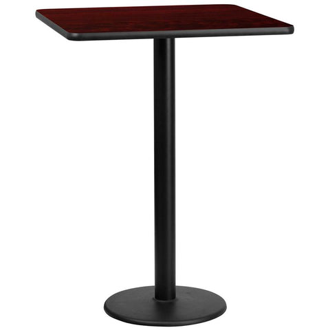 Flash Furniture 30'' Square Mahogany Laminate Table Top with 18'' Round Bar Height Table Base - XU-MAHTB-3030-TR18B-GG