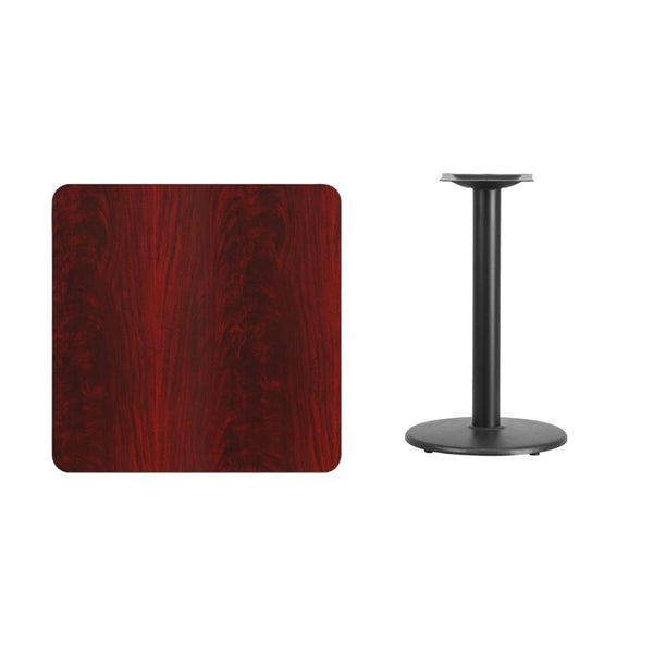 Flash Furniture 30'' Square Mahogany Laminate Table Top with 18'' Round Table Height Base - XU-MAHTB-3030-TR18-GG