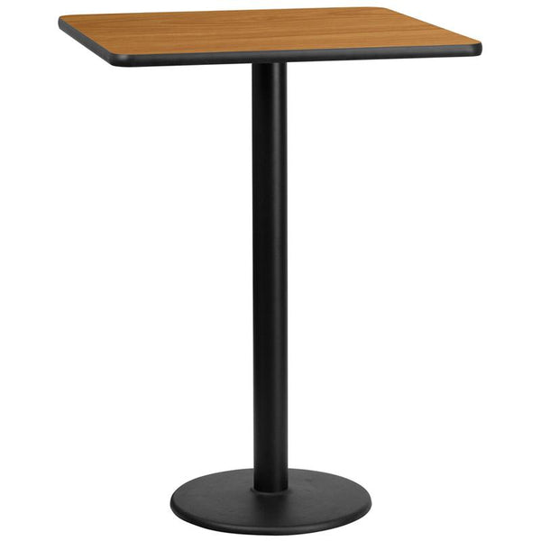 Flash Furniture 30'' Square Natural Laminate Table Top with 18'' Round Bar Height Table Base - XU-NATTB-3030-TR18B-GG