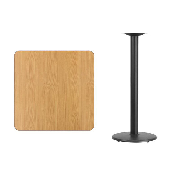 Flash Furniture 30'' Square Natural Laminate Table Top with 18'' Round Bar Height Table Base - XU-NATTB-3030-TR18B-GG