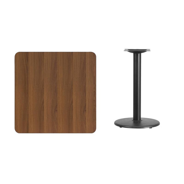 Flash Furniture 30'' Square Walnut Laminate Table Top with 18'' Round Table Height Base - XU-WALTB-3030-TR18-GG
