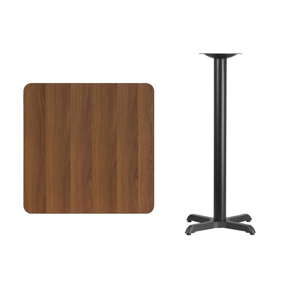 Flash Furniture 30'' Square Walnut Laminate Table Top with 22'' x 22'' Bar Height Table Base - XU-WALTB-3030-T2222B-GG