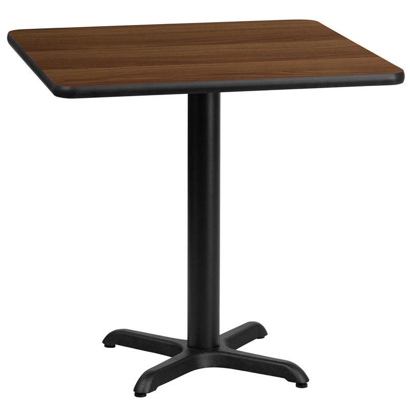 Flash Furniture 30'' Square Walnut Laminate Table Top with 22'' x 22'' Table Height Base - XU-WALTB-3030-T2222-GG