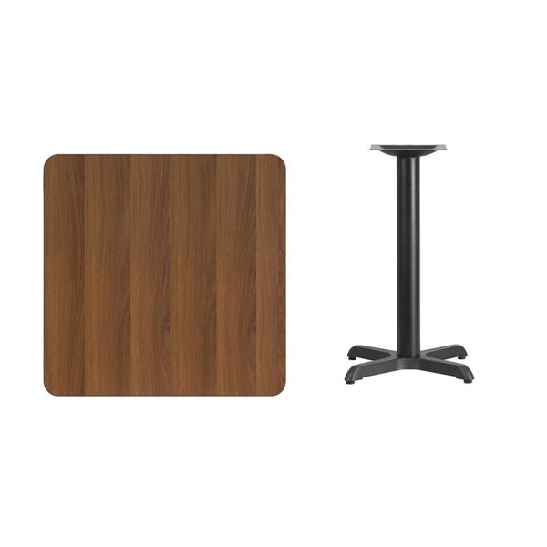 Flash Furniture 30'' Square Walnut Laminate Table Top with 22'' x 22'' Table Height Base - XU-WALTB-3030-T2222-GG