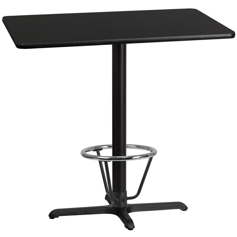 Flash Furniture 30'' x 42'' Rectangular Black Laminate Table Top with 22'' x 30'' Bar Height Table Base and Foot Ring - XU-BLKTB-3042-T2230B-3CFR-GG