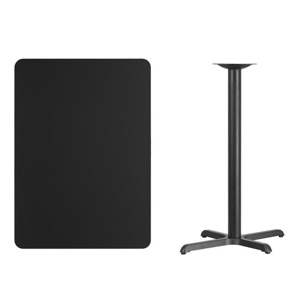 Flash Furniture 30'' x 42'' Rectangular Black Laminate Table Top with 22'' x 30'' Bar Height Table Base - XU-BLKTB-3042-T2230B-GG