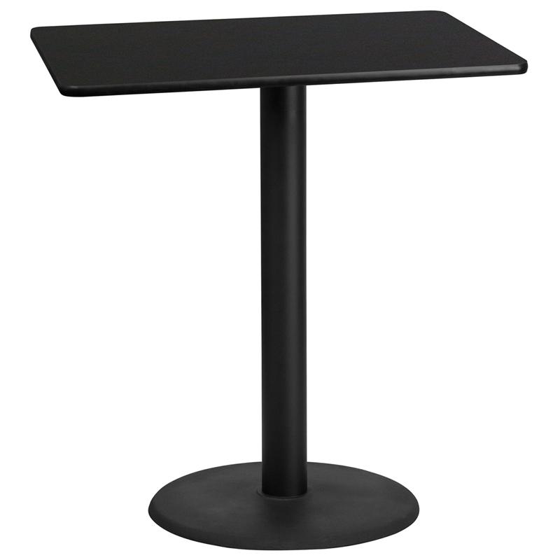 Flash Furniture 30'' x 42'' Rectangular Black Laminate Table Top with 24'' Round Bar Height Table Base - XU-BLKTB-3042-TR24B-GG