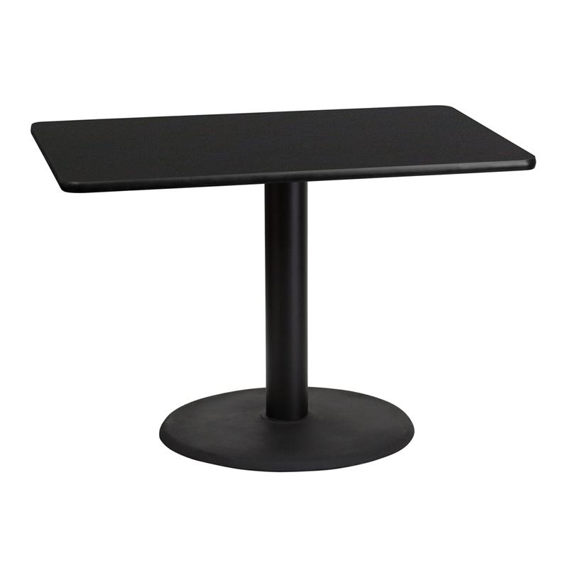 Flash Furniture 30'' x 42'' Rectangular Black Laminate Table Top with 24'' Round Table Height Base - XU-BLKTB-3042-TR24-GG