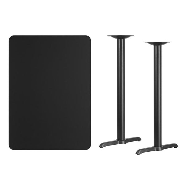 Flash Furniture 30'' x 42'' Rectangular Black Laminate Table Top with 5'' x 22'' Bar Height Table Bases - XU-BLKTB-3042-T0522B-GG