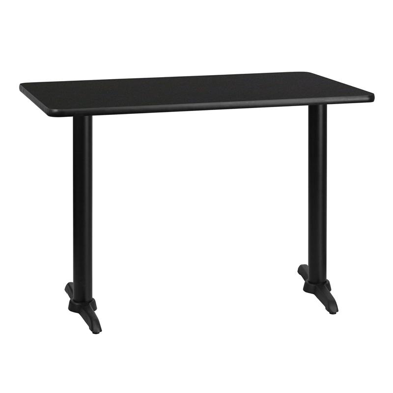 Flash Furniture 30'' x 42'' Rectangular Black Laminate Table Top with 5'' x 22'' Table Height Bases - XU-BLKTB-3042-T0522-GG