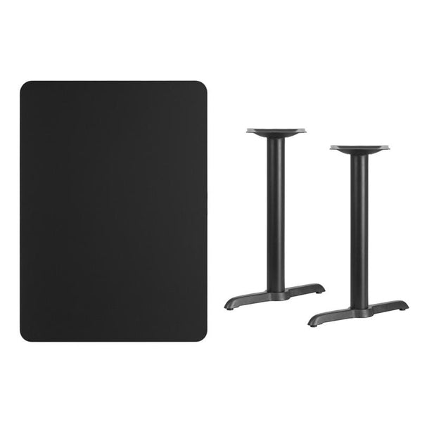 Flash Furniture 30'' x 42'' Rectangular Black Laminate Table Top with 5'' x 22'' Table Height Bases - XU-BLKTB-3042-T0522-GG