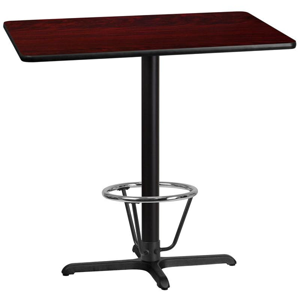 Flash Furniture 30'' x 42'' Rectangular Mahogany Laminate Table Top with 22'' x 30'' Bar Height Table Base and Foot Ring - XU-MAHTB-3042-T2230B-3CFR-GG