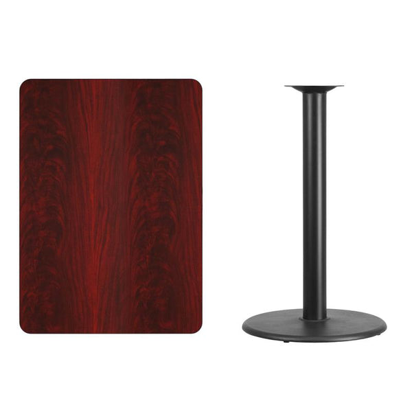 Flash Furniture 30'' x 42'' Rectangular Mahogany Laminate Table Top with 24'' Round Bar Height Table Base - XU-MAHTB-3042-TR24B-GG
