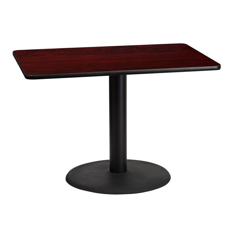 Flash Furniture 30'' x 42'' Rectangular Mahogany Laminate Table Top with 24'' Round Table Height Base - XU-MAHTB-3042-TR24-GG