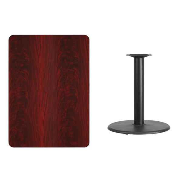 Flash Furniture 30'' x 42'' Rectangular Mahogany Laminate Table Top with 24'' Round Table Height Base - XU-MAHTB-3042-TR24-GG