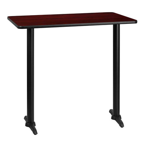 Flash Furniture 30'' x 42'' Rectangular Mahogany Laminate Table Top with 5'' x 22'' Bar Height Table Bases - XU-MAHTB-3042-T0522B-GG