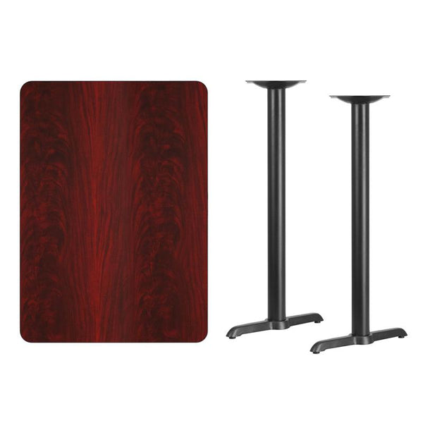 Flash Furniture 30'' x 42'' Rectangular Mahogany Laminate Table Top with 5'' x 22'' Bar Height Table Bases - XU-MAHTB-3042-T0522B-GG