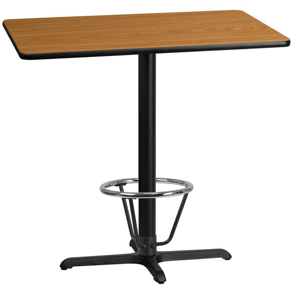 Flash Furniture 30'' x 42'' Rectangular Natural Laminate Table Top with 22'' x 30'' Bar Height Table Base and Foot Ring - XU-NATTB-3042-T2230B-3CFR-GG