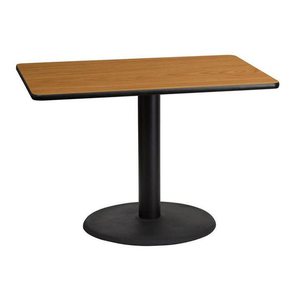 Flash Furniture 30'' x 42'' Rectangular Natural Laminate Table Top with 24'' Round Table Height Base - XU-NATTB-3042-TR24-GG
