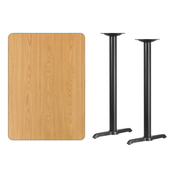 Flash Furniture 30'' x 42'' Rectangular Natural Laminate Table Top with 5'' x 22'' Bar Height Table Bases - XU-NATTB-3042-T0522B-GG