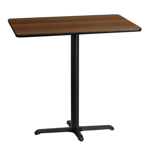 Flash Furniture 30'' x 42'' Rectangular Walnut Laminate Table Top with 22'' x 30'' Bar Height Table Base - XU-WALTB-3042-T2230B-GG