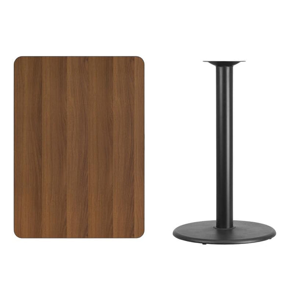 Flash Furniture 30'' x 42'' Rectangular Walnut Laminate Table Top with 24'' Round Bar Height Table Base - XU-WALTB-3042-TR24B-GG