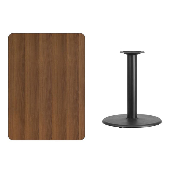 Flash Furniture 30'' x 42'' Rectangular Walnut Laminate Table Top with 24'' Round Table Height Base - XU-WALTB-3042-TR24-GG