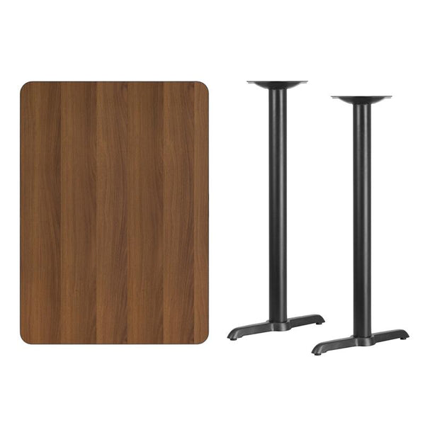 Flash Furniture 30'' x 42'' Rectangular Walnut Laminate Table Top with 5'' x 22'' Bar Height Table Bases - XU-WALTB-3042-T0522B-GG