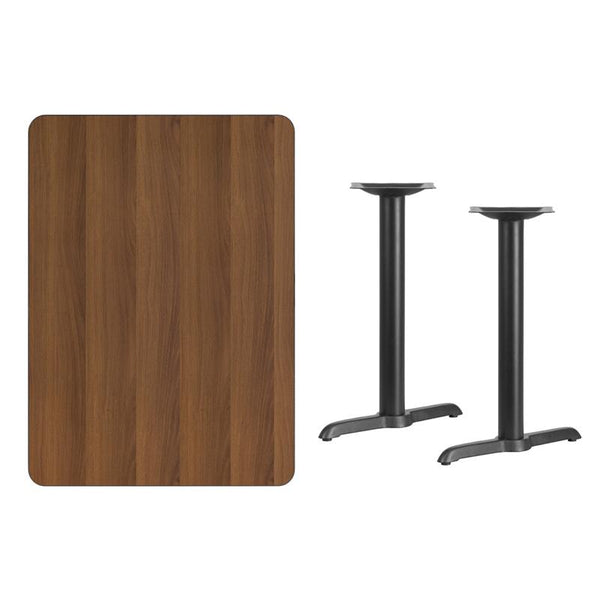 Flash Furniture 30'' x 42'' Rectangular Walnut Laminate Table Top with 5'' x 22'' Table Height Bases - XU-WALTB-3042-T0522-GG