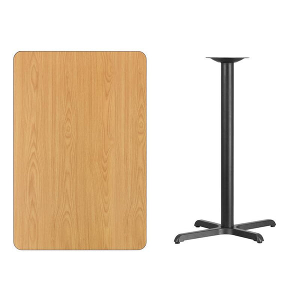 Flash Furniture 30'' x 45'' Rectangular Natural Laminate Table Top with 22'' x 30'' Bar Height Table Base - XU-NATTB-3045-T2230B-GG