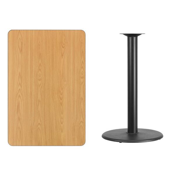 Flash Furniture 30'' x 45'' Rectangular Natural Laminate Table Top with 24'' Round Bar Height Table Base - XU-NATTB-3045-TR24B-GG