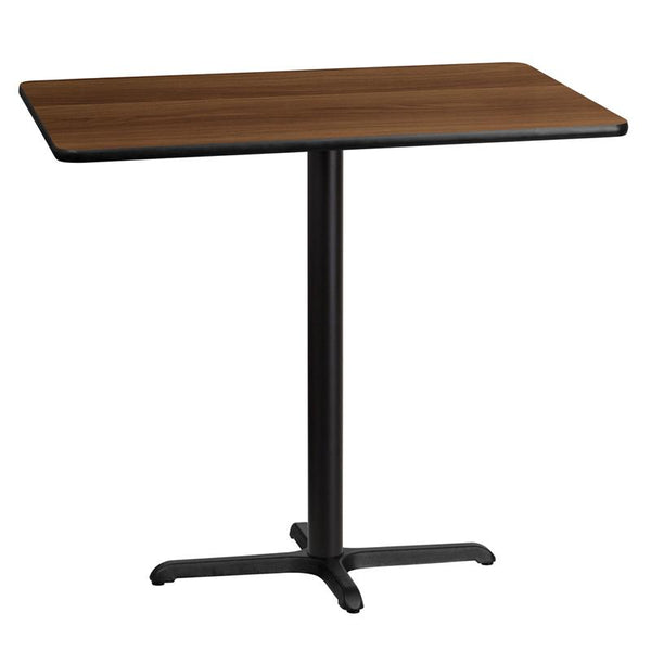 Flash Furniture 30'' x 45'' Rectangular Walnut Laminate Table Top with 22'' x 30'' Bar Height Table Base - XU-WALTB-3045-T2230B-GG