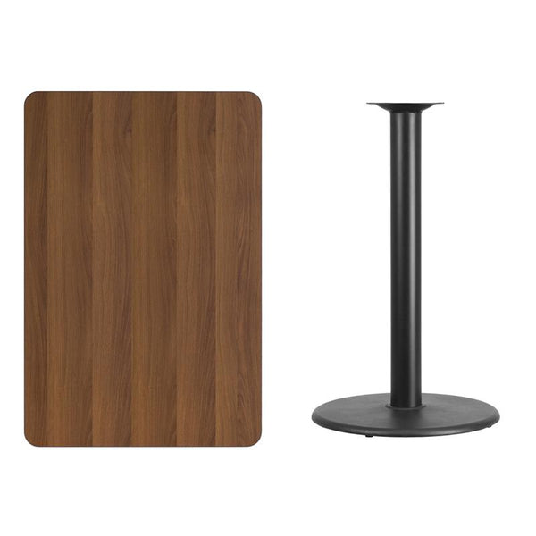 Flash Furniture 30'' x 45'' Rectangular Walnut Laminate Table Top with 24'' Round Bar Height Table Base - XU-WALTB-3045-TR24B-GG
