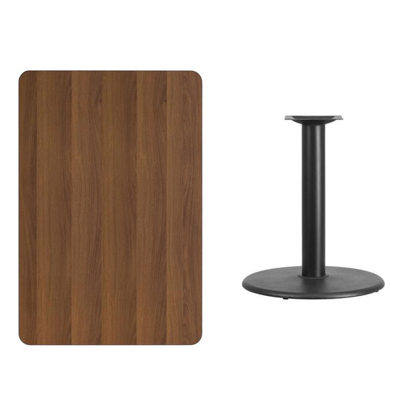 Flash Furniture 30'' x 45'' Rectangular Walnut Laminate Table Top with 24'' Round Table Height Base - XU-WALTB-3045-TR24-GG