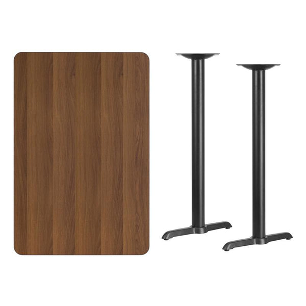 Flash Furniture 30'' x 45'' Rectangular Walnut Laminate Table Top with 5'' x 22'' Bar Height Table Bases - XU-WALTB-3045-T0522B-GG