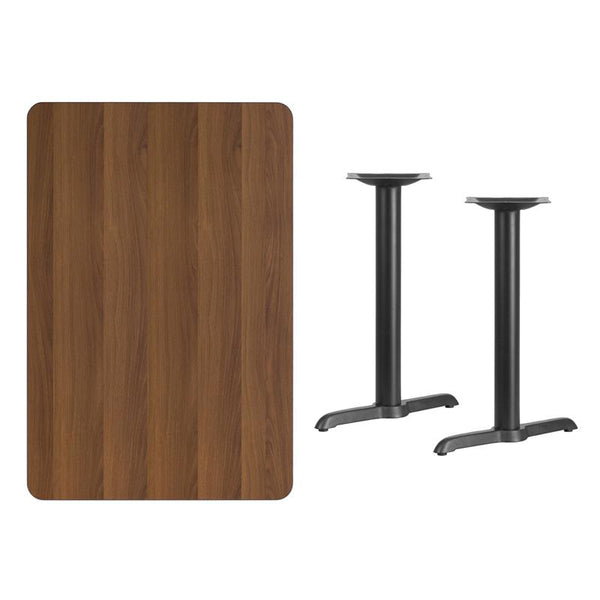 Flash Furniture 30'' x 45'' Rectangular Walnut Laminate Table Top with 5'' x 22'' Table Height Bases - XU-WALTB-3045-T0522-GG