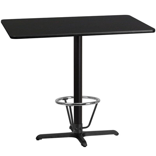 Flash Furniture 30'' x 48'' Rectangular Black Laminate Table Top with 22'' x 30'' Bar Height Table Base and Foot Ring - XU-BLKTB-3048-T2230B-3CFR-GG
