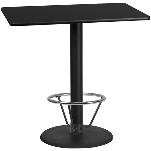 Flash Furniture 30'' x 48'' Rectangular Black Laminate Table Top with 24'' Round Bar Height Table Base and Foot Ring - XU-BLKTB-3048-TR24B-4CFR-GG