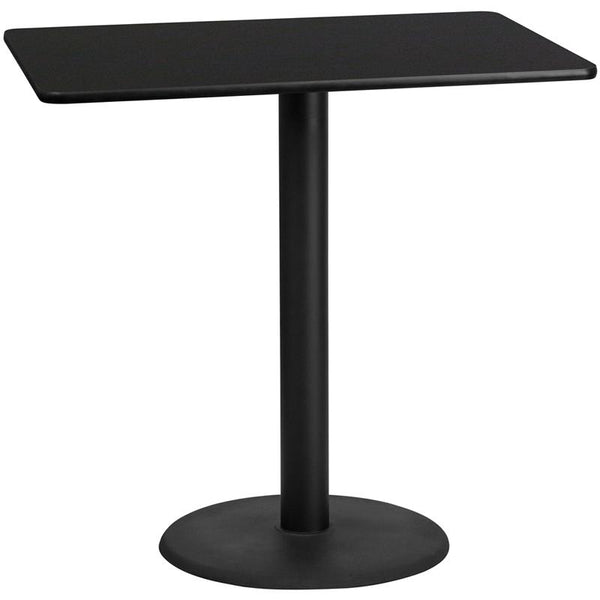 Flash Furniture 30'' x 48'' Rectangular Black Laminate Table Top with 24'' Round Bar Height Table Base - XU-BLKTB-3048-TR24B-GG