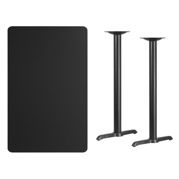 Flash Furniture 30'' x 48'' Rectangular Black Laminate Table Top with 5'' x 22'' Bar Height Table Bases - XU-BLKTB-3048-T0522B-GG