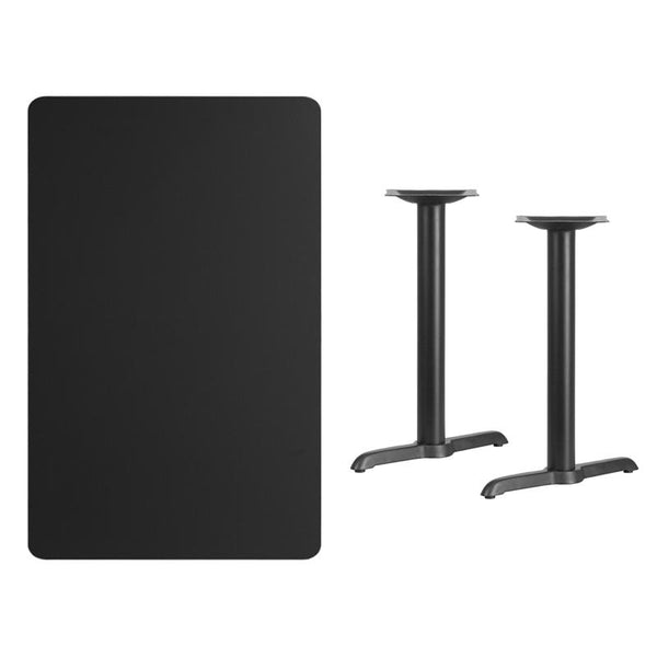 Flash Furniture 30'' x 48'' Rectangular Black Laminate Table Top with 5'' x 22'' Table Height Bases - XU-BLKTB-3048-T0522-GG