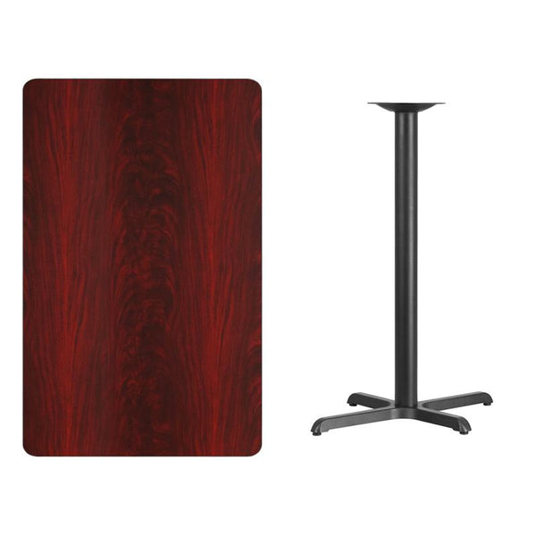 Flash Furniture 30'' x 48'' Rectangular Mahogany Laminate Table Top with 22'' x 30'' Bar Height Table Base - XU-MAHTB-3048-T2230B-GG