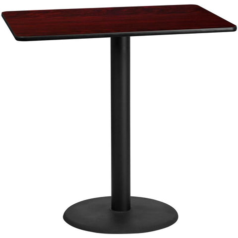 Flash Furniture 30'' x 48'' Rectangular Mahogany Laminate Table Top with 24'' Round Bar Height Table Base - XU-MAHTB-3048-TR24B-GG