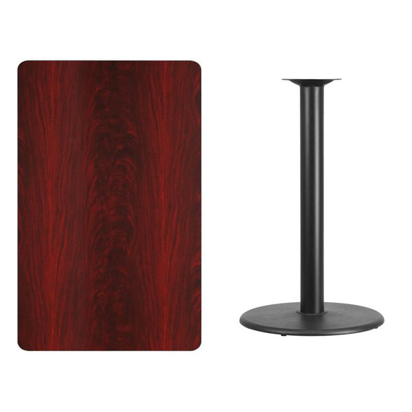 Flash Furniture 30'' x 48'' Rectangular Mahogany Laminate Table Top with 24'' Round Bar Height Table Base - XU-MAHTB-3048-TR24B-GG