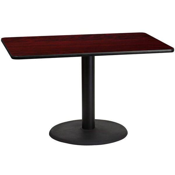 Flash Furniture 30'' x 48'' Rectangular Mahogany Laminate Table Top with 24'' Round Table Height Base - XU-MAHTB-3048-TR24-GG
