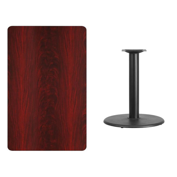 Flash Furniture 30'' x 48'' Rectangular Mahogany Laminate Table Top with 24'' Round Table Height Base - XU-MAHTB-3048-TR24-GG