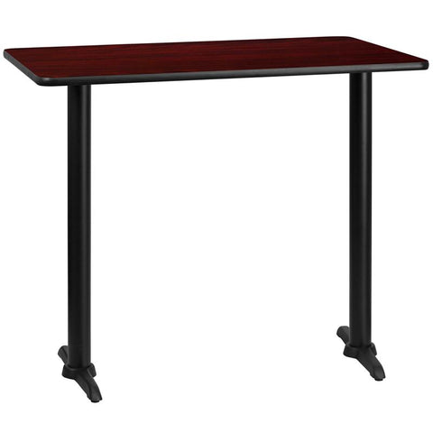 Flash Furniture 30'' x 48'' Rectangular Mahogany Laminate Table Top with 5'' x 22'' Bar Height Table Bases - XU-MAHTB-3048-T0522B-GG