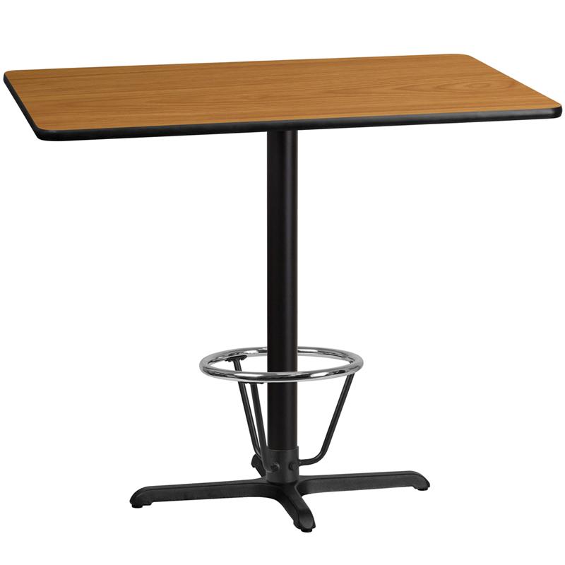 Flash Furniture 30'' x 48'' Rectangular Natural Laminate Table Top with 22'' x 30'' Bar Height Table Base and Foot Ring - XU-NATTB-3048-T2230B-3CFR-GG