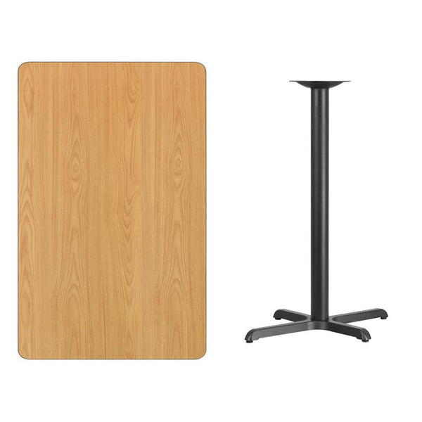 Flash Furniture 30'' x 48'' Rectangular Natural Laminate Table Top with 22'' x 30'' Bar Height Table Base - XU-NATTB-3048-T2230B-GG
