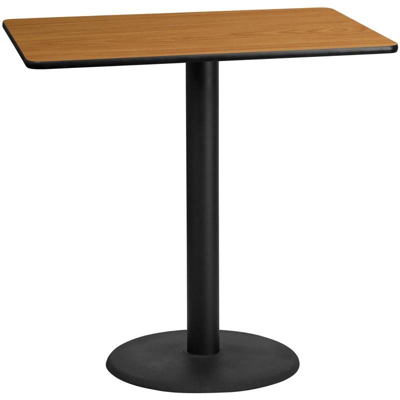 Flash Furniture 30'' x 48'' Rectangular Natural Laminate Table Top with 24'' Round Bar Height Table Base - XU-NATTB-3048-TR24B-GG